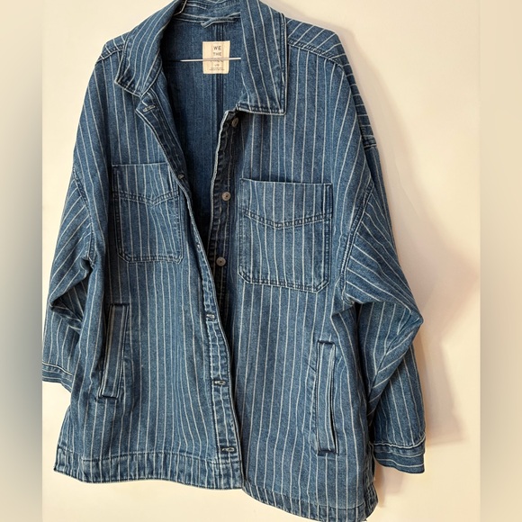 NWT Free People We The Free Madison City Pinstripe Denim Jacket Size Large - Picture 9 of 15